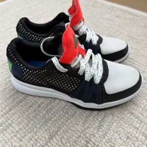 Adidas by Stella McCartney Black and White Mesh Sneakers with Red Tongue